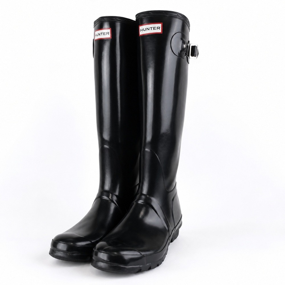 Hunter Gloss Tall Rain Boots Women 9 Black Waterproof Equestrian Festival Wellie